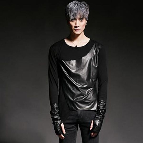 men's t-shirts men patent leather patchwork irregular punk rock long sleeve t shirt mens nightclub dj hip hop tees harajuku stage cost, White;black
men's t-shirts men patent leather patchwork irregular punk rock long sleeve t shirt mens nightclub dj hip hop tees harajuku stage cost, White;black