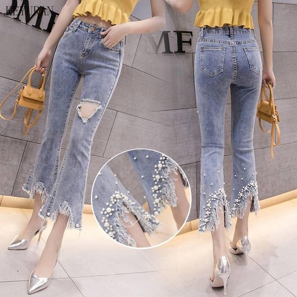 women's jeans pearl beading hole flare women fashion tassel high waist elastic slim denim pants 2021 summer female casual trousers, Blue
women's jeans pearl beading hole flare women fashion tassel high waist elastic slim denim pants 2021 summer female casual trousers, Blue