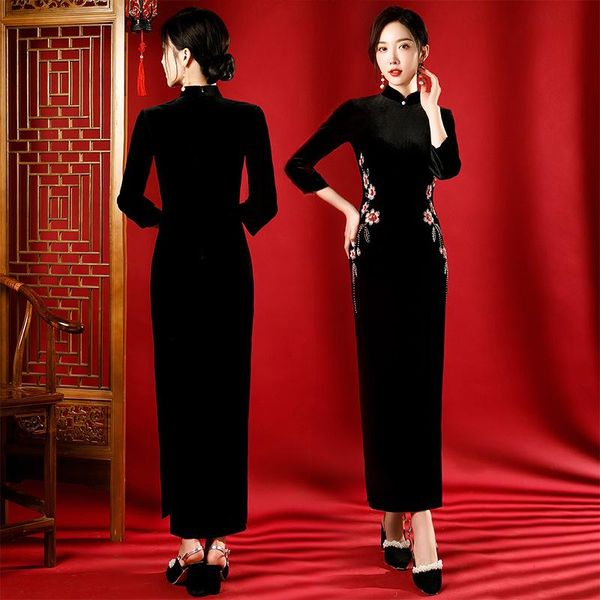 ethnic clothing long velour chinese floral dresses side split black qipao autumn slim evening banquet cheongsams large size vestidos, Red
ethnic clothing long velour chinese floral dresses side split black qipao autumn slim evening banquet cheongsams large size vestidos, Red