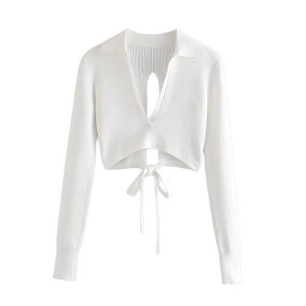women's polos diyig woman spring strap design back hollow backless knitted t-shirt short long sleeve top, White
women's polos diyig woman spring strap design back hollow backless knitted t-shirt short long sleeve top, White