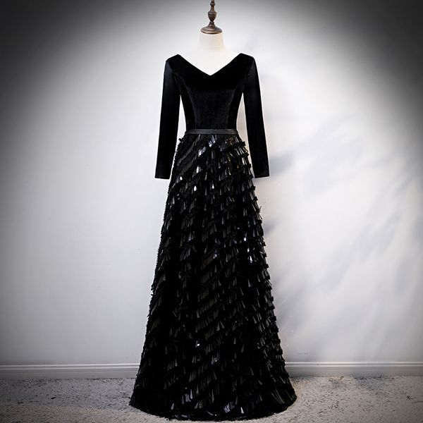 black sequins chinese v-neck party female cheongsam stage show qipao elegant celebrity velvet banquet dresses de m9d2, Black;gray
black sequins chinese v-neck party female cheongsam stage show qipao elegant celebrity velvet banquet dresses de m9d2, Black;gray