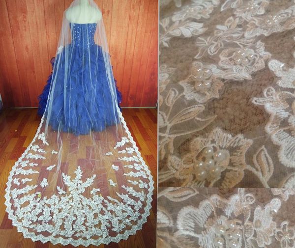 bridal veils in stock one layer white ivory lace edge pearls appliques cathedral length long wedding accessories, Black
bridal veils in stock one layer white ivory lace edge pearls appliques cathedral length long wedding accessories, Black