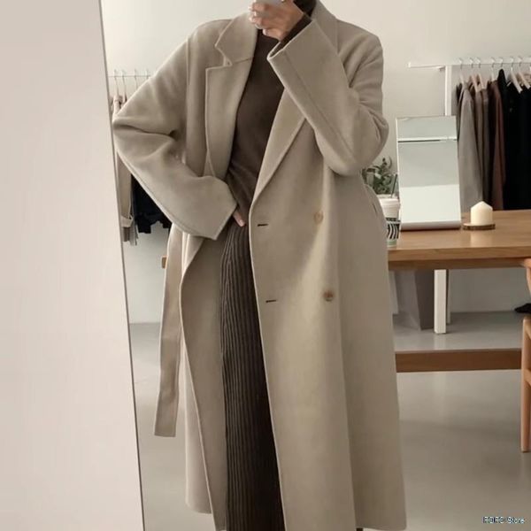 women's wool & blends korean chic autumn and winter coat woman double breasted casual loose long warm jacket apricot clothing fall, Black
women's wool & blends korean chic autumn and winter coat woman double breasted casual loose long warm jacket apricot clothing fall, Black
