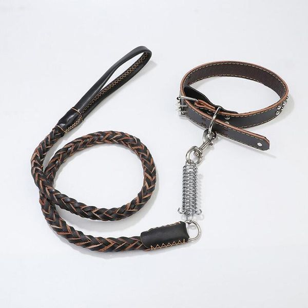 dog collars & leashes big dogs leather leash genuine large pet traction rope collar set 
dog collars & leashes big dogs leather leash genuine large pet traction rope collar set