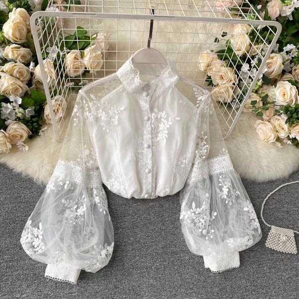 women french mesh lace blouse stand collar three-dimensional embroidered puff sleeves court style slim shirt female blusa pl610 210721, White
women french mesh lace blouse stand collar three-dimensional embroidered puff sleeves court style slim shirt female blusa pl610 210721, White