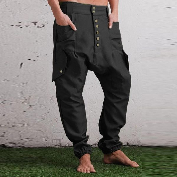 men's pants men casual solid color multi pockets button joggers streetwear trousers fashion drop crotch harem s-5xl, Black
men's pants men casual solid color multi pockets button joggers streetwear trousers fashion drop crotch harem s-5xl, Black