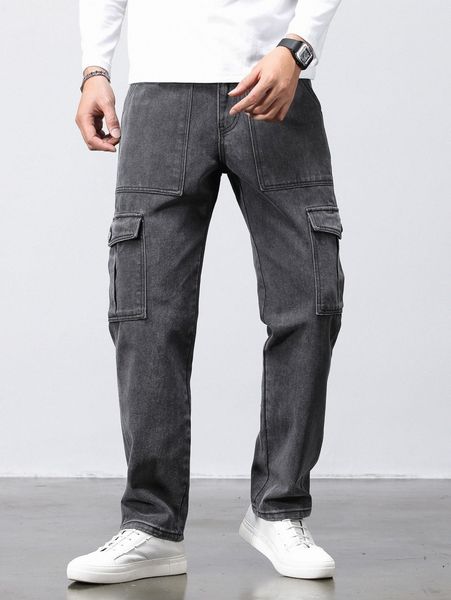 men flap pocket cargo jeans f3pj#, Blue