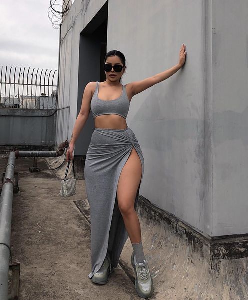 2021 new arrival strap asymmetric sleeveless cotton soft high waist casual birthday party and club two pieces set, Gray
2021 new arrival strap asymmetric sleeveless cotton soft high waist casual birthday party and club two pieces set, Gray