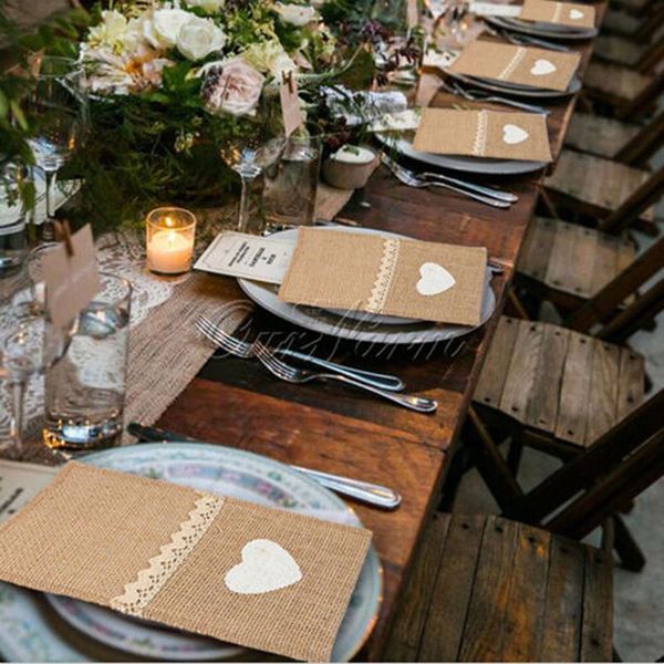 disposable dinnerware 10pcs jute hessian tableware pouch pocket love cutlery fork holder rustic wedding decoration
disposable dinnerware 10pcs jute hessian tableware pouch pocket love cutlery fork holder rustic wedding decoration