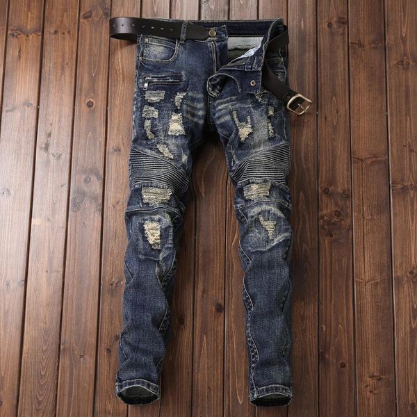 men's jeans wimilous man hole small straight leg cultivate one's morality and the fold pants male splicing punk locomotive, Blue
men's jeans wimilous man hole small straight leg cultivate one's morality and the fold pants male splicing punk locomotive, Blue