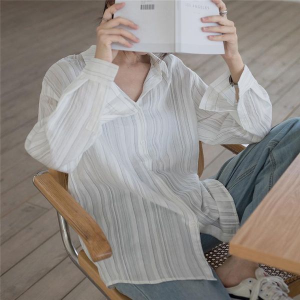 women's blouses & shirts 2021 spring autumn striped blouse shirt boyfriend style single breasted loose long-sleeved blusas casual lady, White
women's blouses & shirts 2021 spring autumn striped blouse shirt boyfriend style single breasted loose long-sleeved blusas casual lady, White