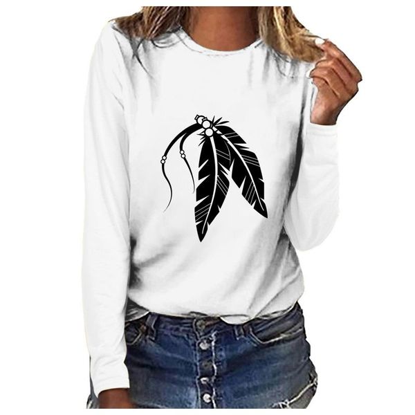 women's t-shirt feather print women clothing o neck long sleeve vintage shirts casual loose t for mujer camisetas, White
women's t-shirt feather print women clothing o neck long sleeve vintage shirts casual loose t for mujer camisetas, White