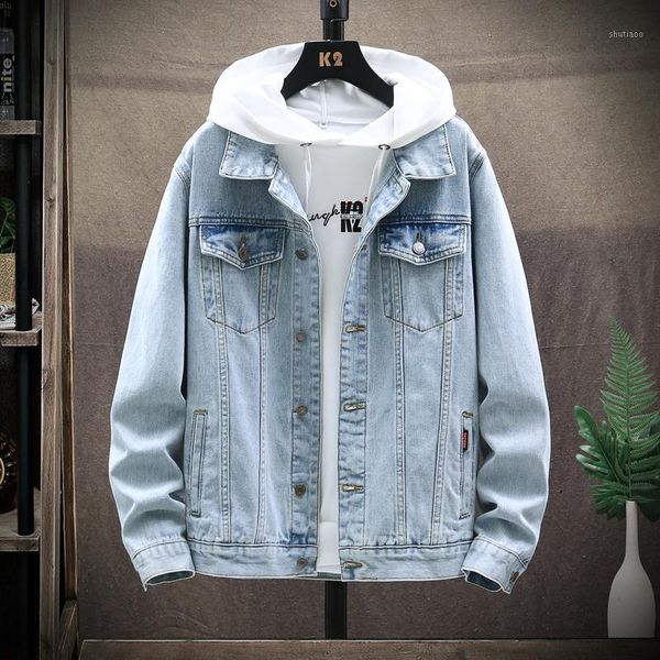 men's jackets blue denim pockets jacket spring and autumn japanese male korean version trend student wild loose overalls coat, Black;brown
men's jackets blue denim pockets jacket spring and autumn japanese male korean version trend student wild loose overalls coat, Black;brown