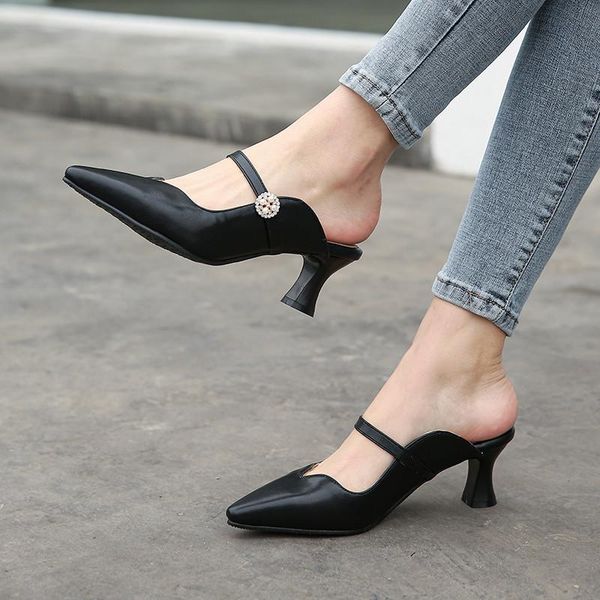 dress shoes ymechic pointed toe women high heel buckle mary jane hoof heels pumps black beige yellow womens mules
