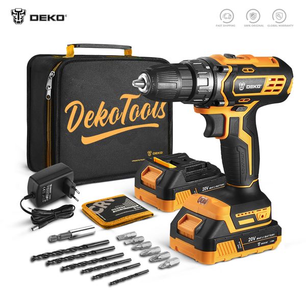 deko 20v max cordless drill40n.m electric screwdriver with 3/8 keyless chuck2 variable speed18+1 torque settingfast charger 
deko 20v max cordless drill40n.m electric screwdriver with 3/8 keyless chuck2 variable speed18+1 torque settingfast charger