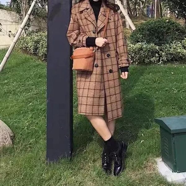 women's wool & blends xikom 2021 winter women woolen plaid pockets streetwears coat female vintage loose ladies casual outerwear top, Black
women's wool & blends xikom 2021 winter women woolen plaid pockets streetwears coat female vintage loose ladies casual outerwear top, Black