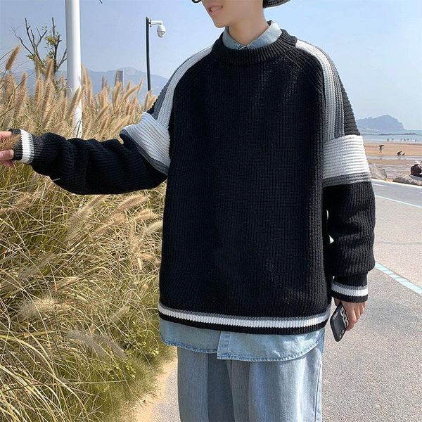spring and autumn men's crew neck sweater korean casual fashion loose harajuku streetwear couple pullover mens stitching sweater, White;black
spring and autumn men's crew neck sweater korean casual fashion loose harajuku streetwear couple pullover mens stitching sweater, White;black
