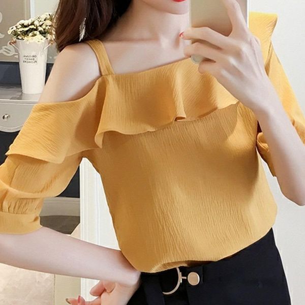 women's blouses & shirts shirt fashion one-shoulder ruffled short-sleeved chiffon, White
women's blouses & shirts shirt fashion one-shoulder ruffled short-sleeved chiffon, White