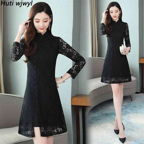 vintage black lace chinese style lady dress autumn winter plus size women bodycon elegant party casual vestidos 210528, Black;gray
vintage black lace chinese style lady dress autumn winter plus size women bodycon elegant party casual vestidos 210528, Black;gray