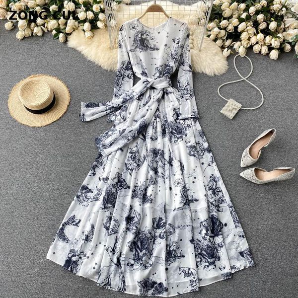casual dresses elegant ink painting maxi dress women's wear o-neck long sleeve lace up waist big swing floor length autumn vestidos, Black;gray
casual dresses elegant ink painting maxi dress women's wear o-neck long sleeve lace up waist big swing floor length autumn vestidos, Black;gray