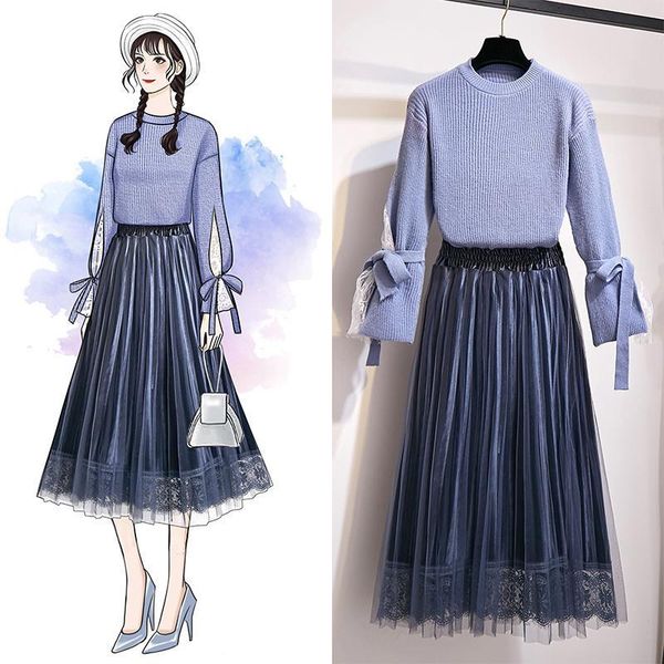 2021 new women autumn winter flare sleeve loose casual knitted sweater +lace stitching pleated midi skirt two pieces sets n279dxkn, Black;gray
2021 new women autumn winter flare sleeve loose casual knitted sweater +lace stitching pleated midi skirt two pieces sets n279dxkn, Black;gray
