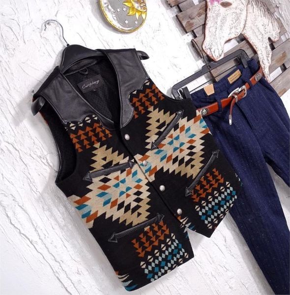 men's leather & faux totem vest x lines head layer cowhide, Black
men's leather & faux totem vest x lines head layer cowhide, Black