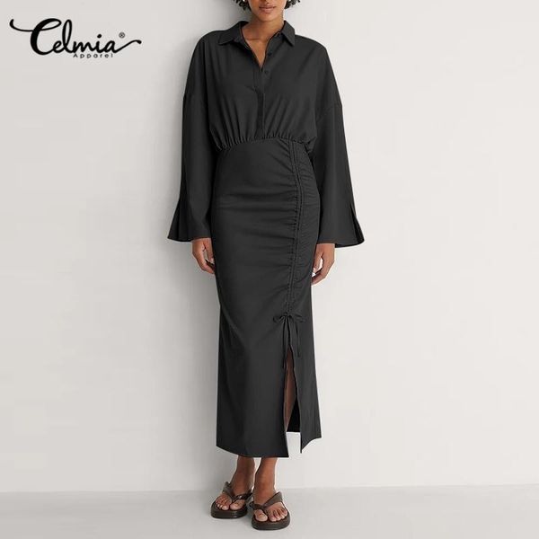 casual dresses celmia sheath dress 2021 autumn women turn-down collar long sleeve midi shirt fashion office solid color vestidos, Black;gray
casual dresses celmia sheath dress 2021 autumn women turn-down collar long sleeve midi shirt fashion office solid color vestidos, Black;gray