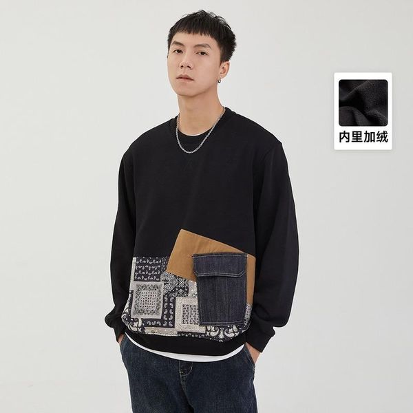 men's hoodies & sweatshirts men clothing 2021 autumn youth trend stitching patch pocket casual round neck plus velvet sweatshirt, Black
men's hoodies & sweatshirts men clothing 2021 autumn youth trend stitching patch pocket casual round neck plus velvet sweatshirt, Black