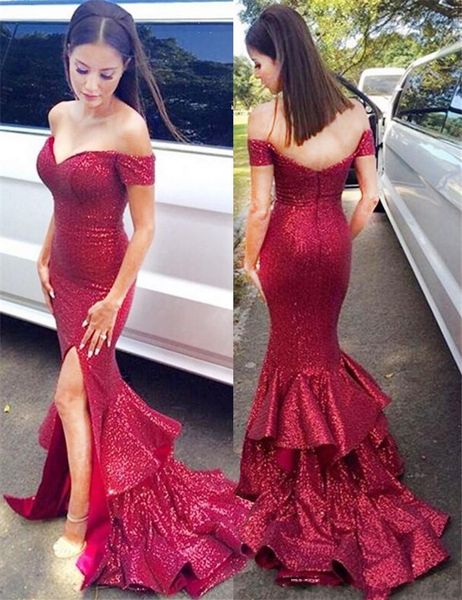 2021 new off-the-shoulder sweep train red sequined evening es with ruffles skirt mermaid long prom party fehi, Black;red
2021 new off-the-shoulder sweep train red sequined evening es with ruffles skirt mermaid long prom party fehi, Black;red