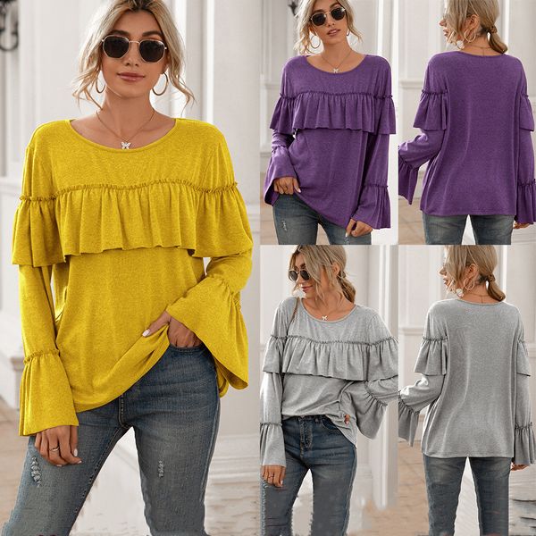 new 2021 spring summer loose leisure ruffle stitching o neck long-sleeved solid color tshirt women casual lotus sleeve t-shirt w32u, White
new 2021 spring summer loose leisure ruffle stitching o neck long-sleeved solid color tshirt women casual lotus sleeve t-shirt w32u, White