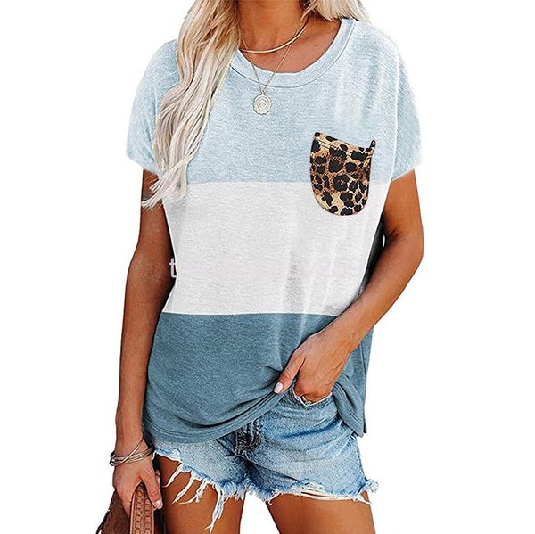 women's t-shirt summer women's fashion loose casual color matching leopard pocket short sleeve t-shirt, White
women's t-shirt summer women's fashion loose casual color matching leopard pocket short sleeve t-shirt, White