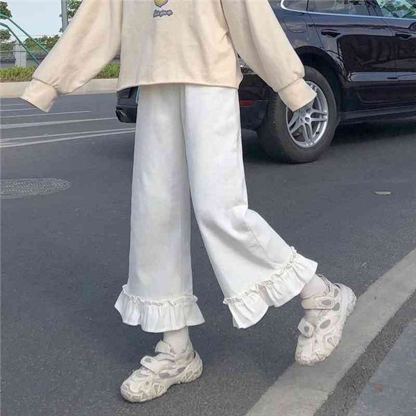 japanese style kawaii soft girl pants harajuku ruffle basic wide leg casual white black trousers elastic waist loose, Black;white
japanese style kawaii soft girl pants harajuku ruffle basic wide leg casual white black trousers elastic waist loose, Black;white