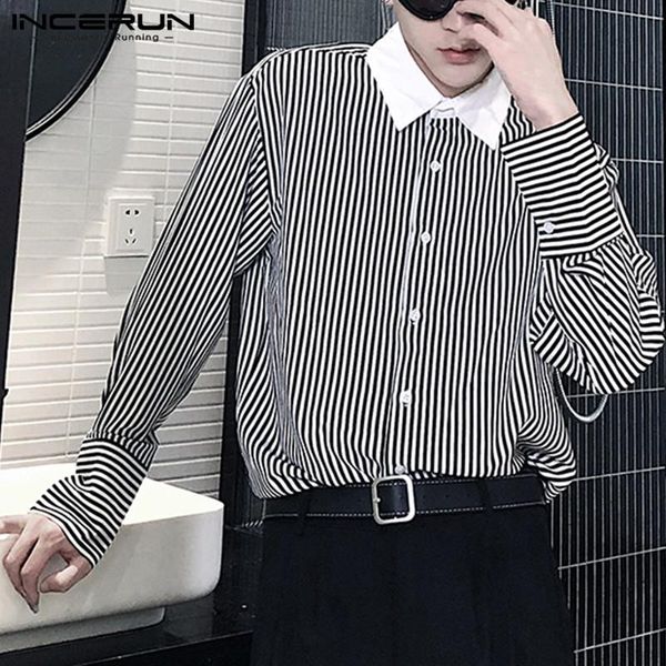 men's casual shirts men shirt striped patchwork long sleeve lapel streetwear fashion blouse korean style leisure camisa masculina 5xl i, White;black
men's casual shirts men shirt striped patchwork long sleeve lapel streetwear fashion blouse korean style leisure camisa masculina 5xl i, White;black