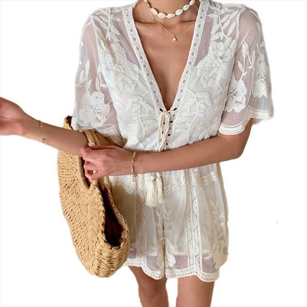 fashion elegant playsuit lace womens rompers drawstring v neck short sleeve high waist overalls white one piece clothes, Black;white
fashion elegant playsuit lace womens rompers drawstring v neck short sleeve high waist overalls white one piece clothes, Black;white