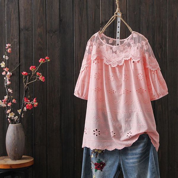 women's blouses & shirts summer casual sweet all-match shirt women solid color loose hollow out stitching lace collar short-sleeve blou, White
women's blouses & shirts summer casual sweet all-match shirt women solid color loose hollow out stitching lace collar short-sleeve blou, White