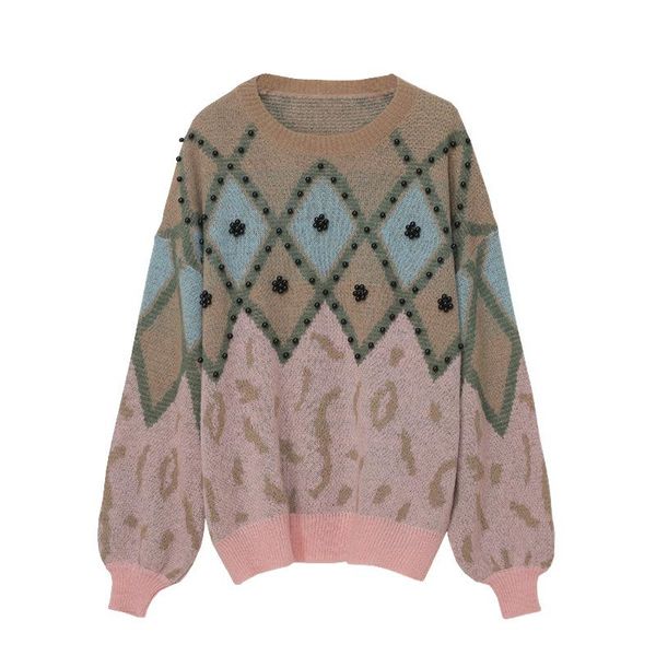 women's sweaters turtleneck beaded plaid sweater spring autumn loose long sleeve print casual women pullovers outerwear t41011, White;black
women's sweaters turtleneck beaded plaid sweater spring autumn loose long sleeve print casual women pullovers outerwear t41011, White;black