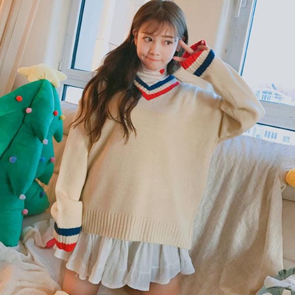 women's sweaters autumn winter sweater fashion color patchwork women v-neck long sleeve knitted pullovers, White;black
women's sweaters autumn winter sweater fashion color patchwork women v-neck long sleeve knitted pullovers, White;black