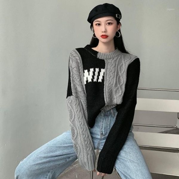 korean o-neck patchwork pullover casual loose long sleeve knitted sweater for women clothing winter fashion ladies hipster, White;black
korean o-neck patchwork pullover casual loose long sleeve knitted sweater for women clothing winter fashion ladies hipster, White;black