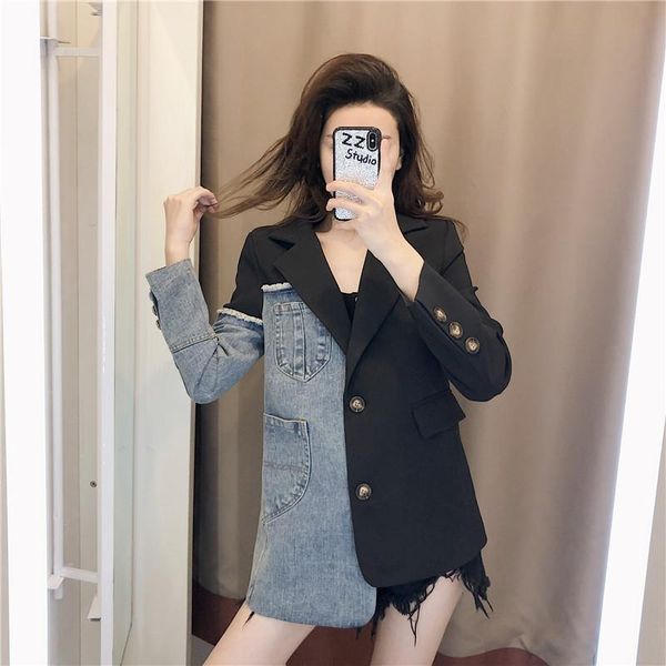 women's suits & blazers fashion denim stitching tooling short jacket women blazer 2022 spring autumn korean jeans suit jackets for g50, White;black
women's suits & blazers fashion denim stitching tooling short jacket women blazer 2022 spring autumn korean jeans suit jackets for g50, White;black