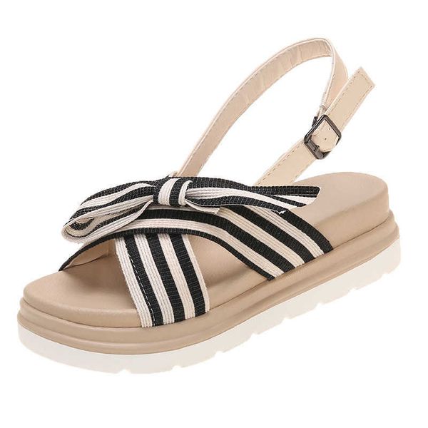 summer cross strap round head platform sandals women casual buckle soft sole shoes women 210611, Black