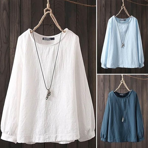 women's blouses & shirts stylish women long sleeve blouse zanzea spring solid cotton linen 2021 female o neck loose casual shirt vinta, White
women's blouses & shirts stylish women long sleeve blouse zanzea spring solid cotton linen 2021 female o neck loose casual shirt vinta, White