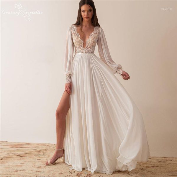 other wedding dresses boho long sleeve bride dress with slit v-neck lace chiffon bohemian bridal gowns beach vestido de noiva 20211, White
other wedding dresses boho long sleeve bride dress with slit v-neck lace chiffon bohemian bridal gowns beach vestido de noiva 20211, White