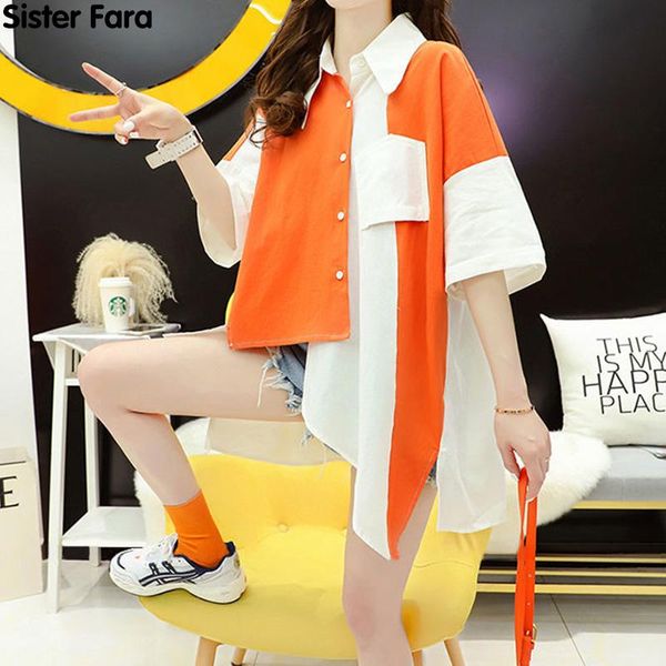 women's blouses & shirts sister fara chic asymmetrical loose shirt summer turn-down collar patchwork ladies short sleeve casual, White
women's blouses & shirts sister fara chic asymmetrical loose shirt summer turn-down collar patchwork ladies short sleeve casual, White