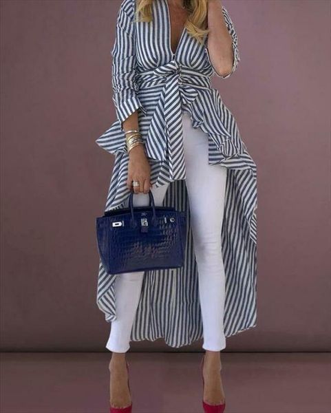 striped long tail sleeve womens blouses v neck elegant bowknow lace up blouse ladies ol work button feminine shirt, White
striped long tail sleeve womens blouses v neck elegant bowknow lace up blouse ladies ol work button feminine shirt, White