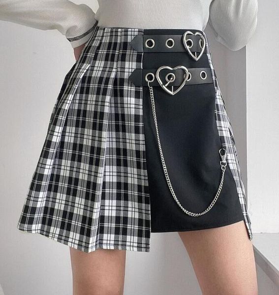 skirts streetwear punk high waist fashion tartan black pleate button skirt mini patchwork chain belt summer woman gothic
skirts streetwear punk high waist fashion tartan black pleate button skirt mini patchwork chain belt summer woman gothic