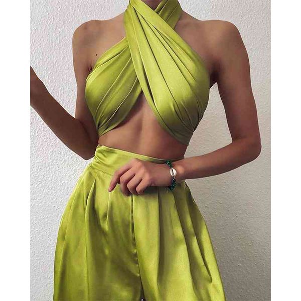 women's leggings suits solid color wrapped chest crop high waist wide leg pants two piece sets summer backless satin 2 outfits, Black
women's leggings suits solid color wrapped chest crop high waist wide leg pants two piece sets summer backless satin 2 outfits, Black