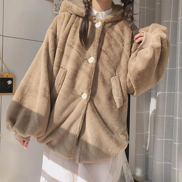 women's trench coats winter teen girls faux fur jacket lolita sweet plush kawaii jk fleece warm white fluffy hooded coat women cute but, Tan;black
women's trench coats winter teen girls faux fur jacket lolita sweet plush kawaii jk fleece warm white fluffy hooded coat women cute but, Tan;black