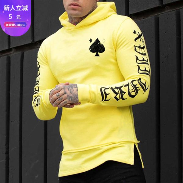 new yellow hooded sweater hip hop bagged pullover men's top, Black