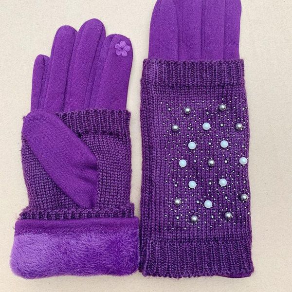 five fingers gloves 2021 women' winter knitted red fashion double layer drilling and beading plus velvet thickened cold warm, Blue;gray
five fingers gloves 2021 women' winter knitted red fashion double layer drilling and beading plus velvet thickened cold warm, Blue;gray