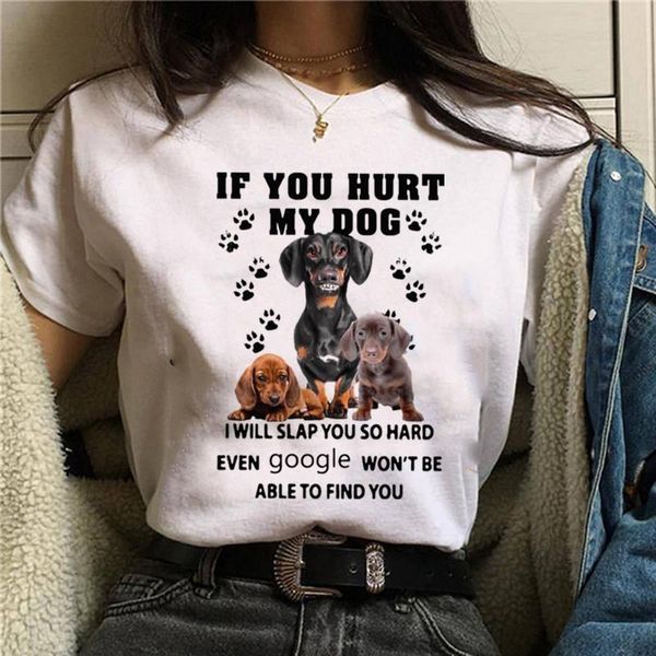 women if you hurt my dog i will slap you so hard even google won't be able to find you t-shirt, White
women if you hurt my dog i will slap you so hard even google won't be able to find you t-shirt, White